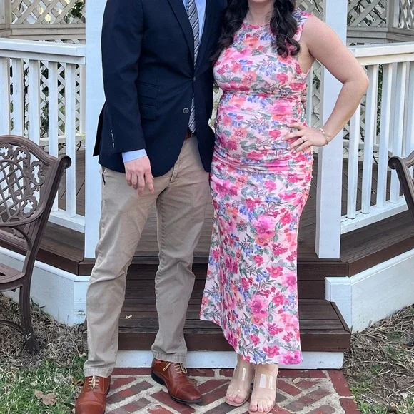 Vici Dee Elly Floral Mesh Ruched‎ Sleeveless Midi Dress L Wedding Guest Formal - Picture 12 of 12